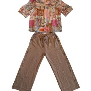 SHEIN Multicolor Patchwork Top and Brown Pants Set